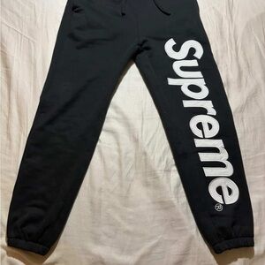Supreme Black Joggers with White Logo